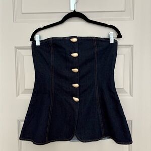 Meshki Denim Strapless Blouse with Gold Buttons